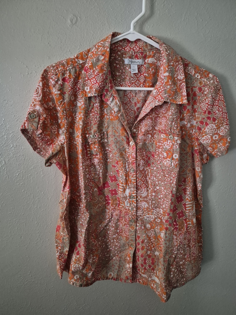 Relativity Orange & Pink Floral Patchwork Button-Up